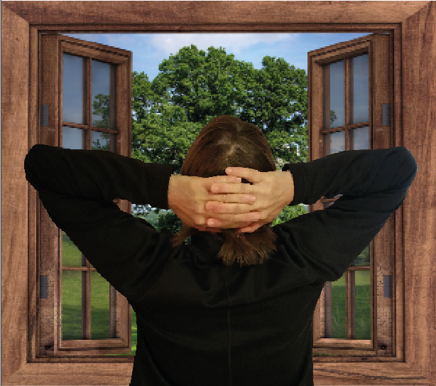 Dehnen vor dem offenen Fenster gibt einen Frischluftkick ohne Spaziergang.